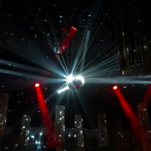 Disco ball and colourful lighting illustrating nightlife promotion