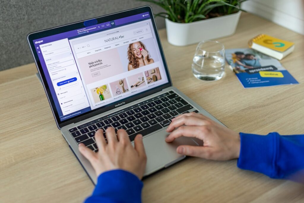 Online store setup on a laptop